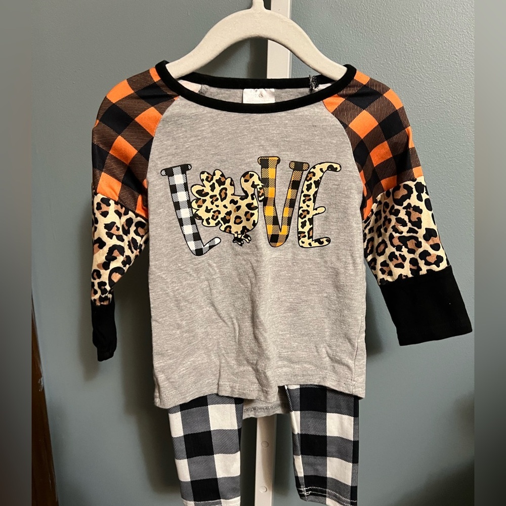 Turkey Love Print Shirt and Black and White Plaid Pants Preloved